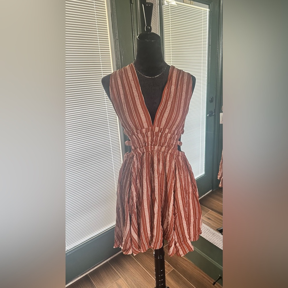 Dainty Hooligan Rust and White Striped Dress